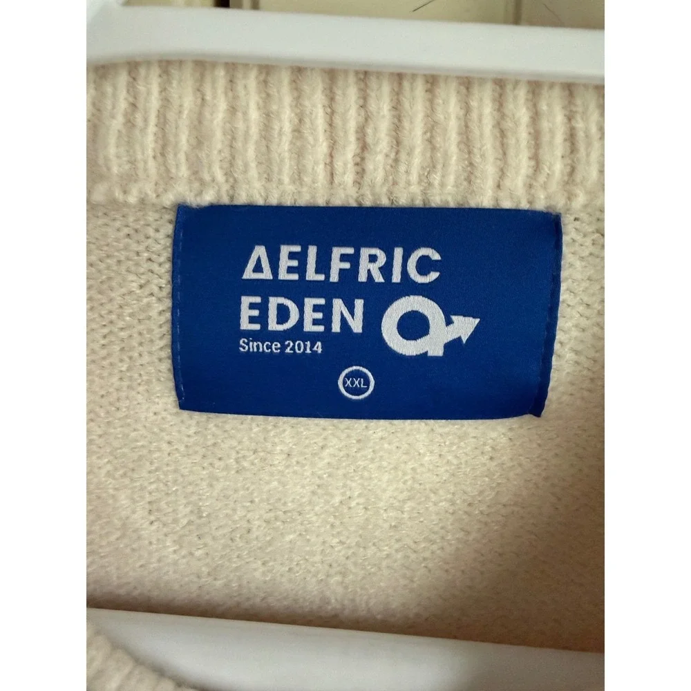 Aelfric Eden Womens XXL Ivory Cable Knit Oversized Crew Neck Sweater Cream Mixed